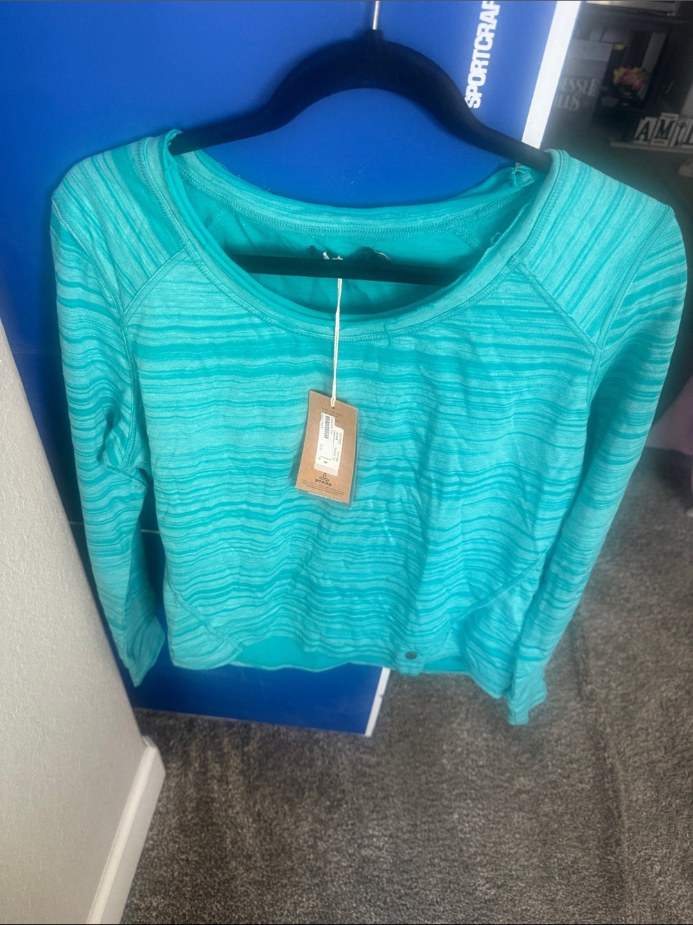 Prana Teal Striped Long Sleeve Pullover